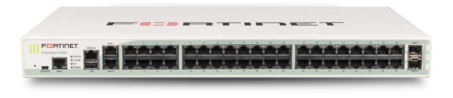 Phân phối Fortinet Firewall Fortigate FG-240D ​42 x GE RJ45 ports (including 40 x LAN ports, 2 x WAN ports), 2 x GE SFP DMZ ports, SPU NP4Lite and CP8 hardware accelerated, 64GB onboard SSD storage