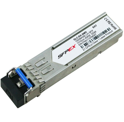 Cisco 1000BASE-EX SFP transceiver module for SMF, 1310-nm wavelength, 40km, extended operating temperature range and DOM support, dual LC/PC connector