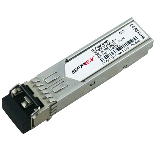 Cisco 1000BASE-SX SFP transceiver module for MMF, 850-nm wavelength, 550m, extended operating temperature range and DOM support, dual LC/PC connecto